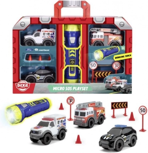 Set SOS micro avec lampe torche – mini pompiers, police et ambulance