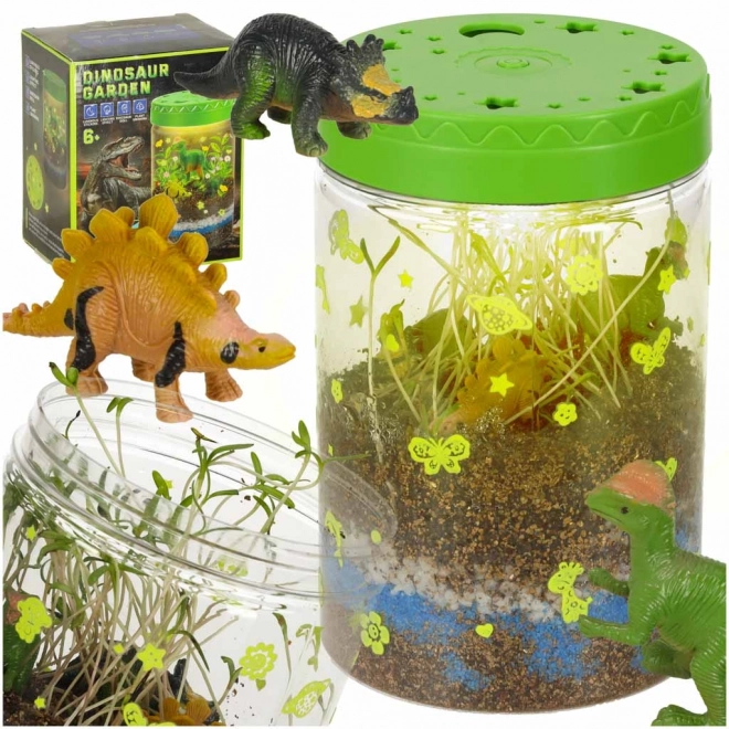 Terrarium pour cultiver des plantes avec lampe LED et dinosaures