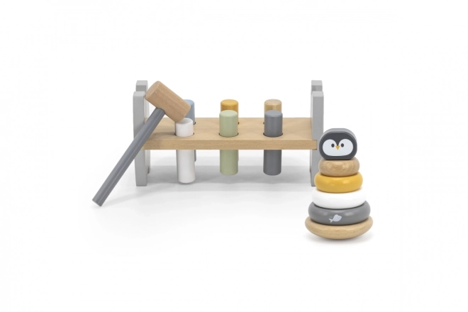 Marteau et pyramide en bois - pingouin