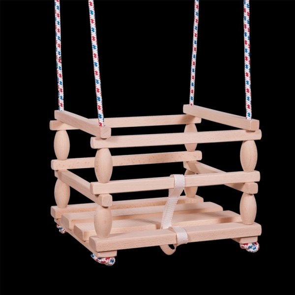 Balançoire en bois pour enfants avec barrière de sécurité