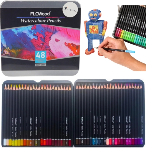 Crayons aquarellables artistiques 48 couleurs dans un étui métallique