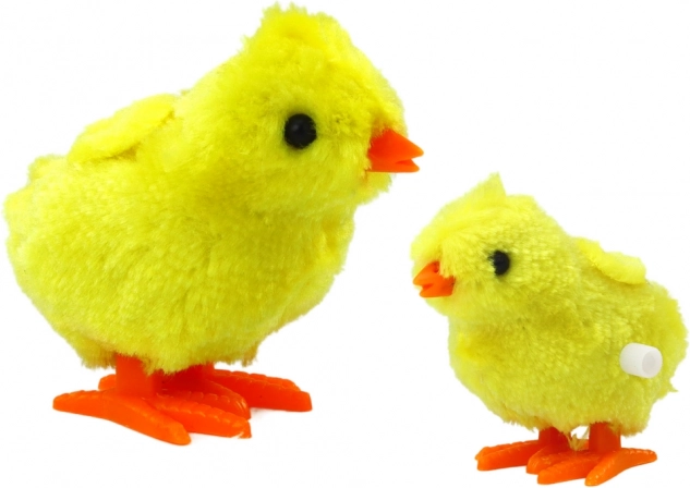 Jouet sauteur poussin à remontoir en peluche jaune