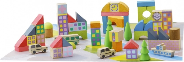 Jeujura construction en bois petite ville en cubes 50 pièces