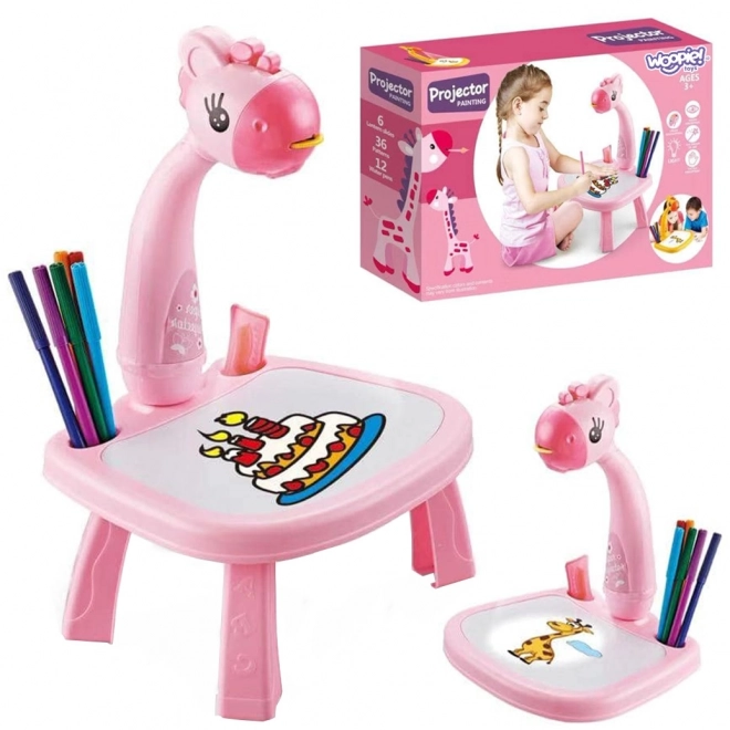 Tableau de dessin projecteur Girafe rose avec marqueurs