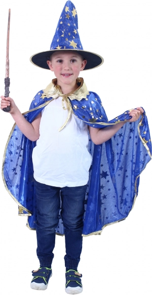 Déguisement de sorcier/sorcière pour enfant bleu avec chapeau