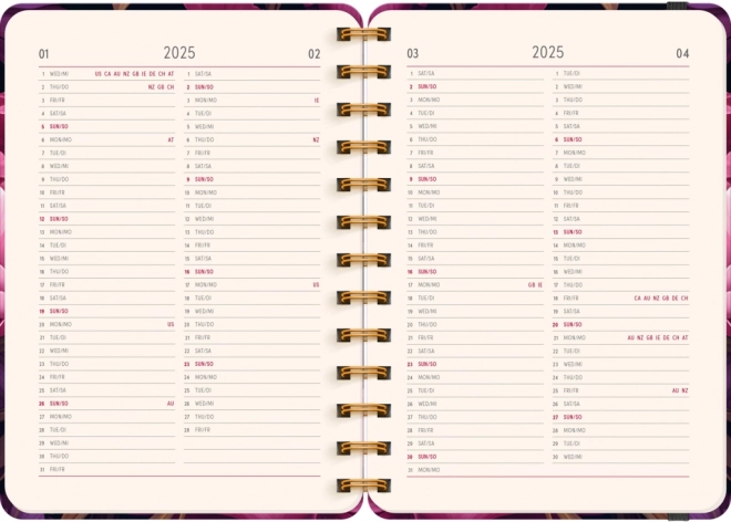 Agenda spiralé de 18 mois Petito – Fleurs violettes 2024/2025, 13 × 18 cm