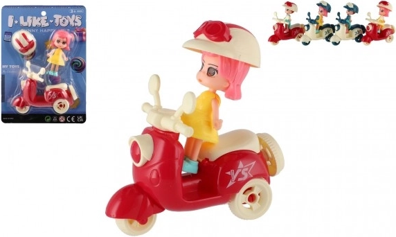 Poupée sur scooter avec casque en différentes couleurs