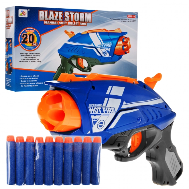 Pistolet manuel pour enfants 6+ Blaze Storm Mécanisme à ressort + 20 balles en mousse longues