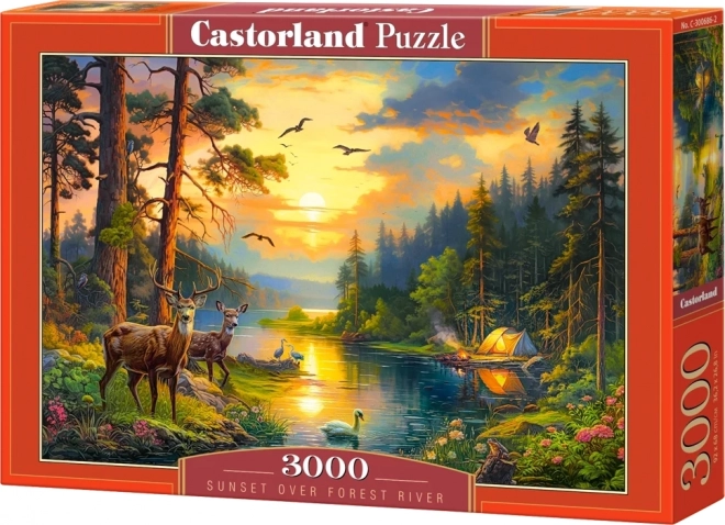 Puzzle 3000 pièces Coucher de soleil sur la rivière forestière