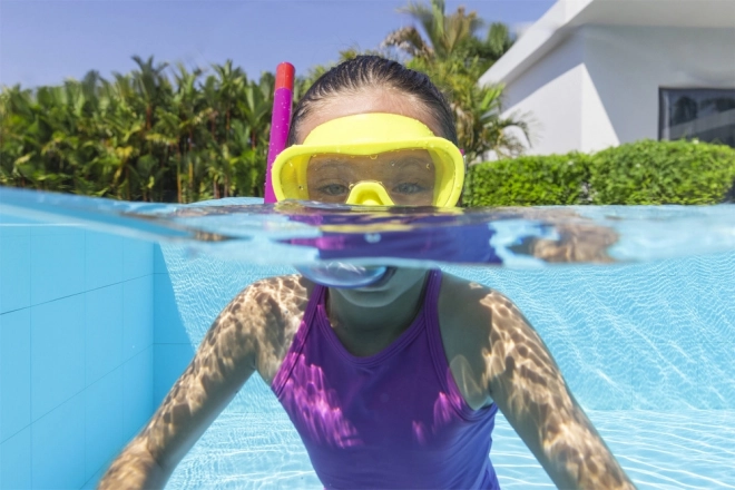 Masque de snorkeling pour enfants avec tuyau jaune et rose Bestway
