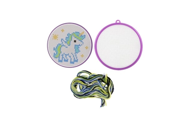 Broderie au point de croix licorne cadre de broderie 1 modèle 6 fils à broder sous blister 12,5x18x1cm