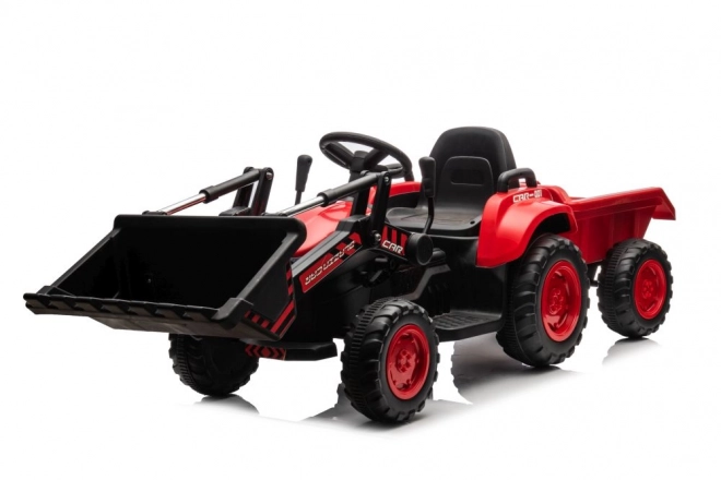 Tracteur rouge pour enfants avec batterie rechargeable et godet
