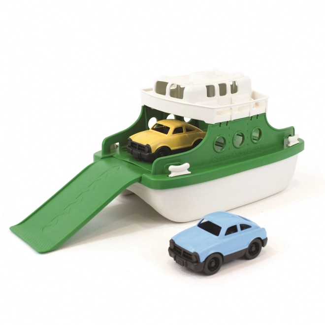 Green Toys Ferry vert-blanc avec petites voitures