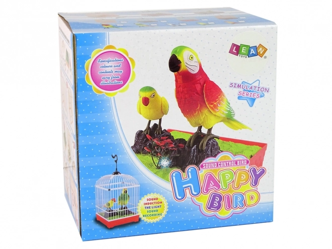 Perroquet coloré chantant avec cage