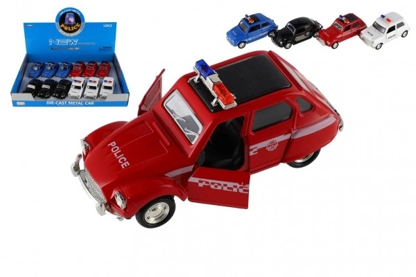 Voiture de police rétro 11cm en métal/plastique à rétrofriction sur batterie avec lumière 4 types