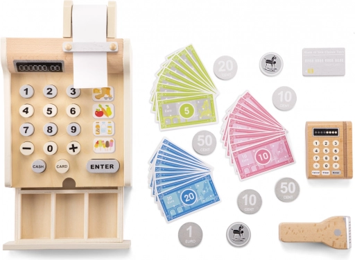 Caisse enregistreuse en bois pour enfants avec accessoires