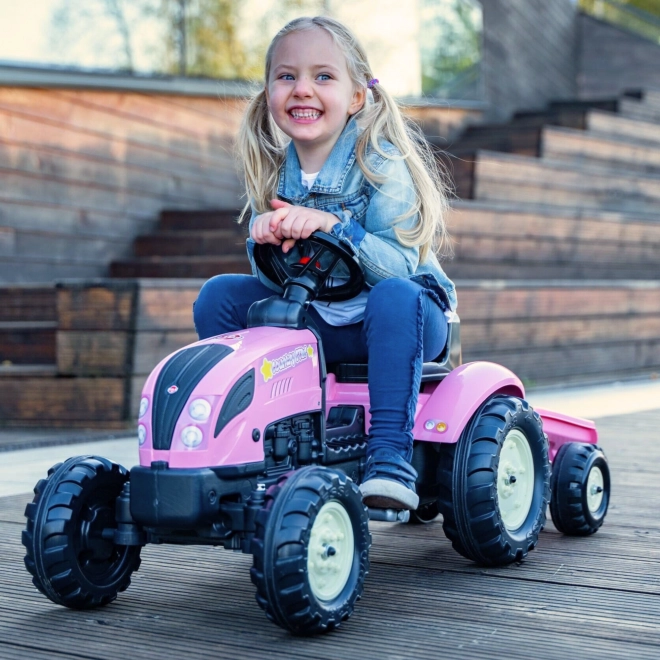 Tracteur à pédales County Star avec remorque rose