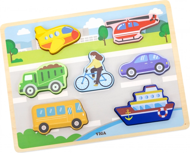 VIGA Puzzle en bois Montessori 2-en-1 Moyens de transport