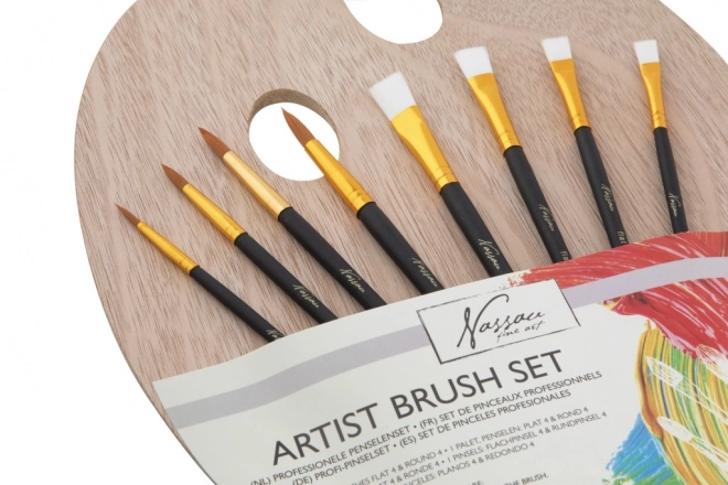 Palette de peinture en bois avec 4 pinceaux plats/ronds