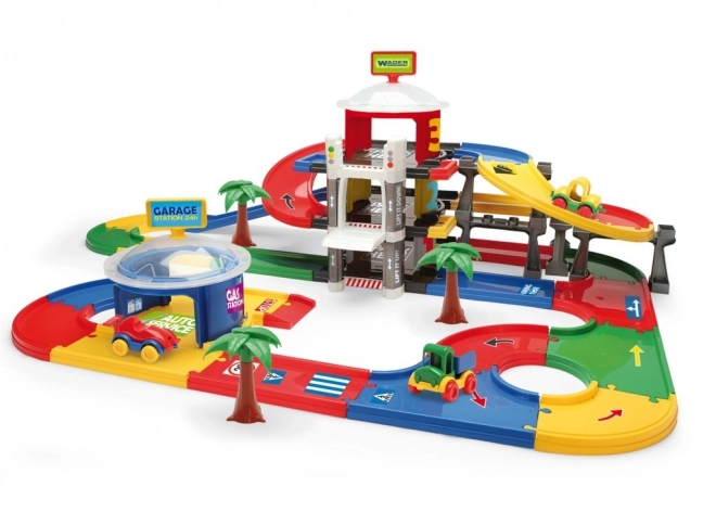 Méga garage 3 étages plastique 7,4m + 3 voitures en boîte 79x53x14cm Wader