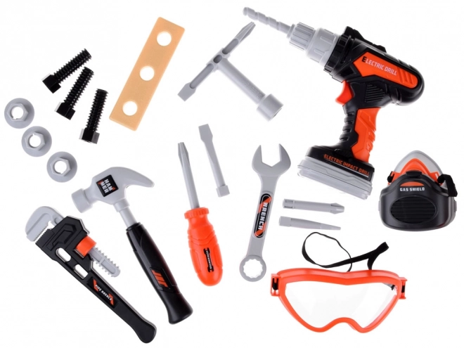 Grande trousse d'outils pour bricoleurs - perceuse, marteau et clé
