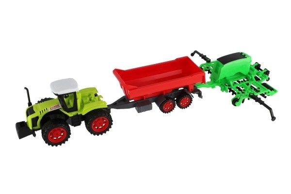 Tracteur avec remorque et herses