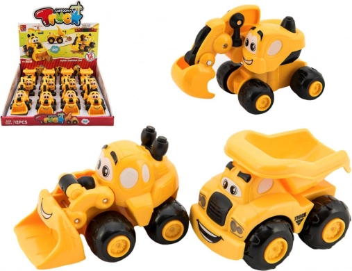 petite voiture de chantier en plastique pour tout-petits 9 cm, 3 modèles, roue libre, 12 pcs en boîte