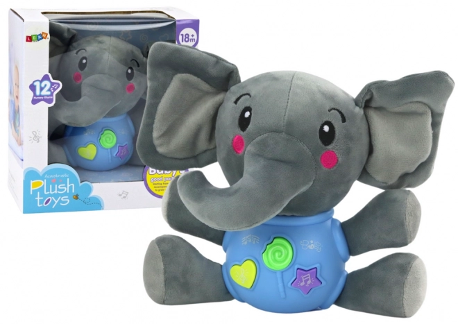 Éléphant en peluche interactif bleu musical 19 cm