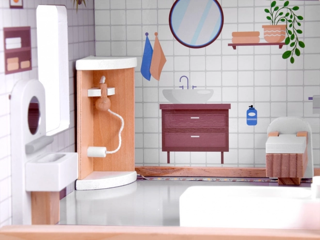Maison de poupée en bois avec lumières LED style boho 78cm