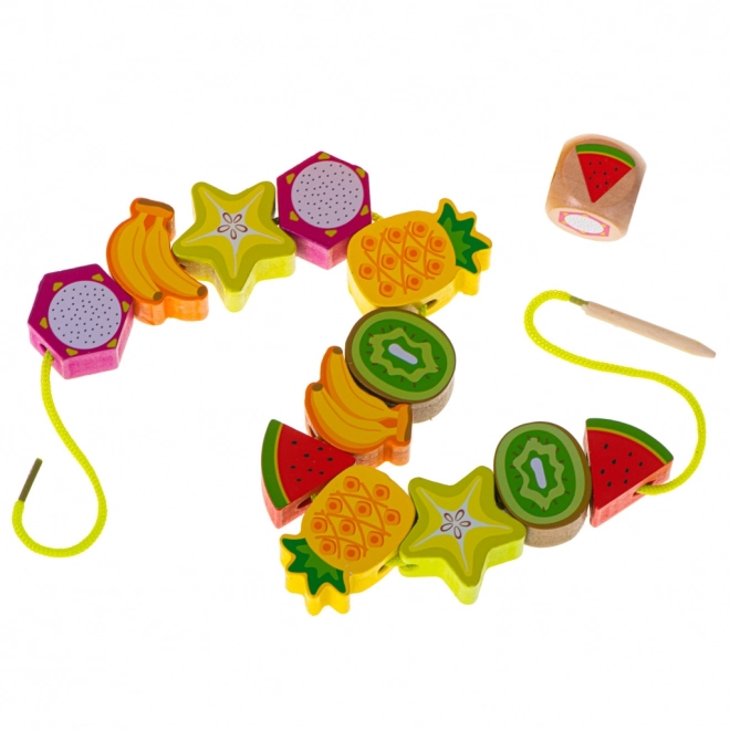 Jeu de laçage en bois avec hérisson et fruits