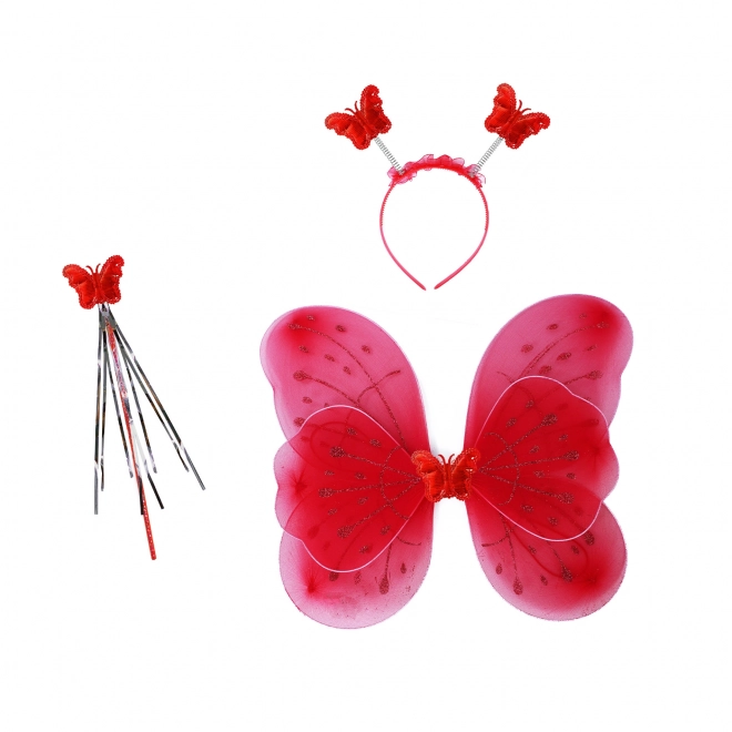 Ailes de papillon rouges avec serre-tête et baguette pour enfants