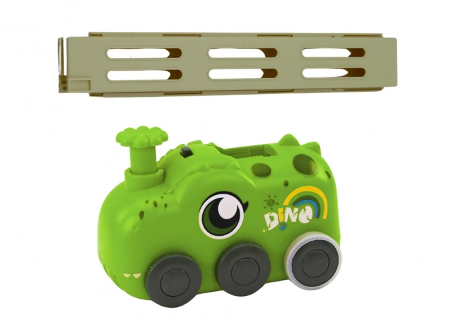 Petite voiture verte DINOSAUR à piles construisant des dominos colorés