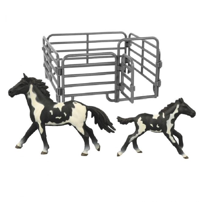 Ensemble Chevaux avec Enclos Noir et Blanc