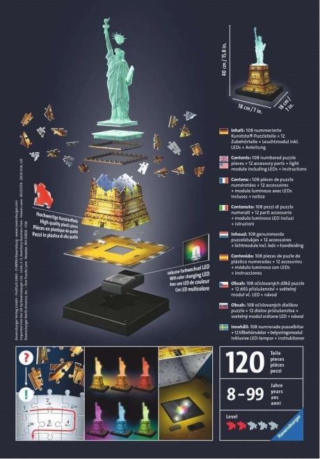Puzzle lumineux en 3D Statue de la Liberté Édition Nuit 108 pièces