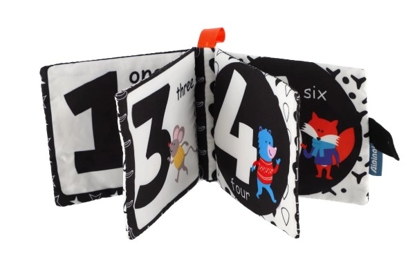 Petit livre doux en tissu 12x11cm 3 types sur carte dans un sac 3m+