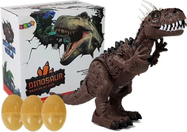 Dinosaure brun à piles avec lumière, sons, projecteur et ponte d’œufs