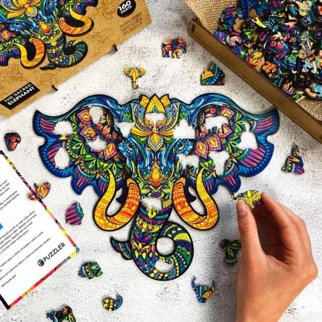 Puzzle en bois coloré magique - Éléphant Sacré