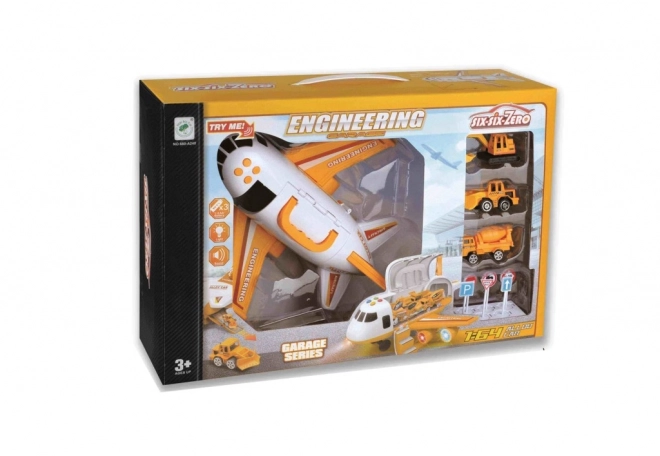 Avion de transport avec espace de chargement + 3 petites voitures 1:64