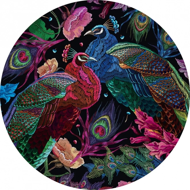 Puzzle rond Secret Garden : Paire de paons 500 pièces