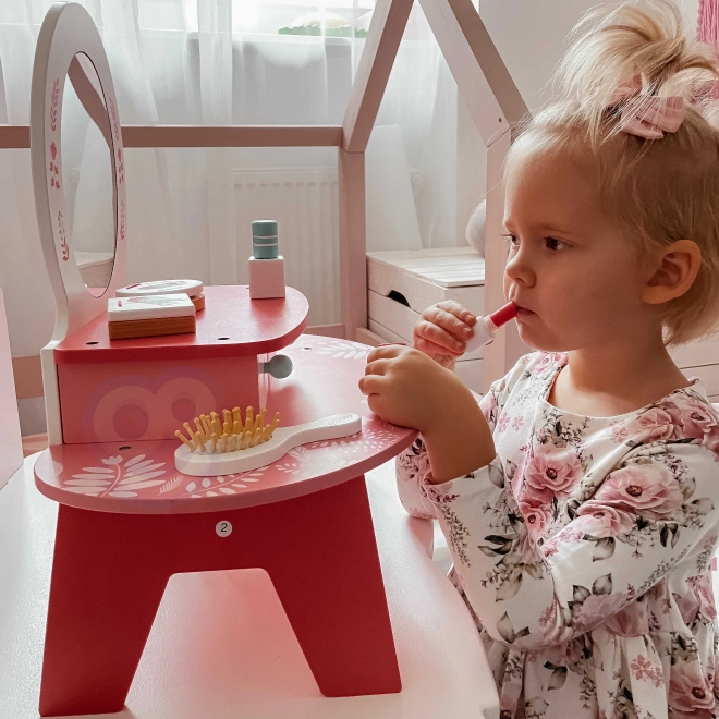 Coiffeuse en bois rose avec miroir Tooky Toy