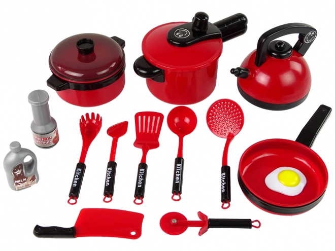 Ensemble de cuisine pour enfants avec vaisselle rouge
