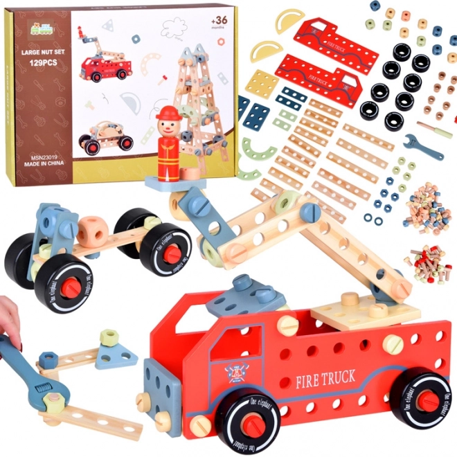 Jeu de construction en bois Montessori tour de voiture