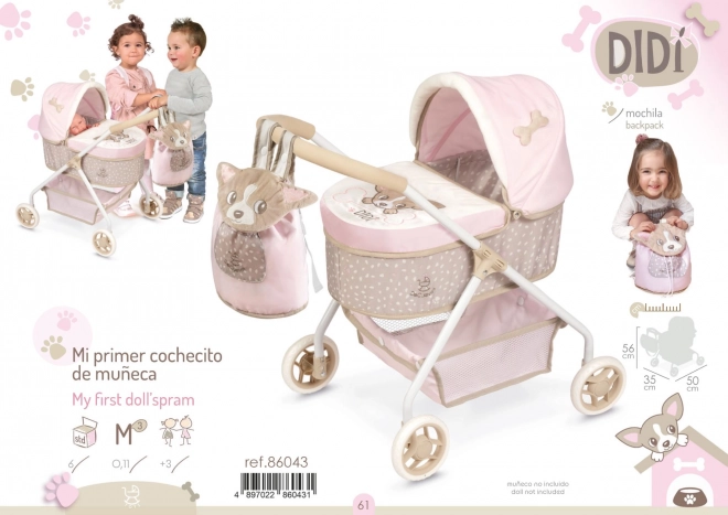 DeCuevas 86043 Mon premier landau pour poupées avec sac à dos DIDI 2021 - 56 cm
