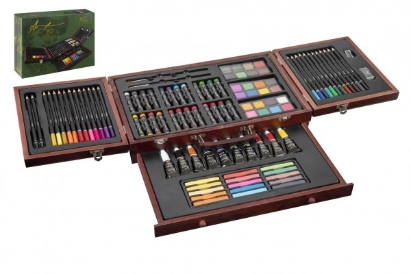 Ensemble de peinture - Coffret d'art ensemble créatif 103pcs avec mallette en bois dans une boîte 39x27x9cm