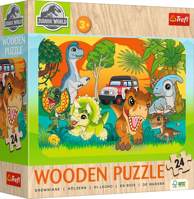 Puzzle en bois MONDE JURASSIQUE – Fais connaissance avec les dinosaures, 24 pièces