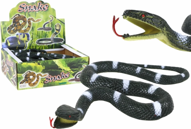 Serpent en caoutchouc artificiel noir à rayures blanches