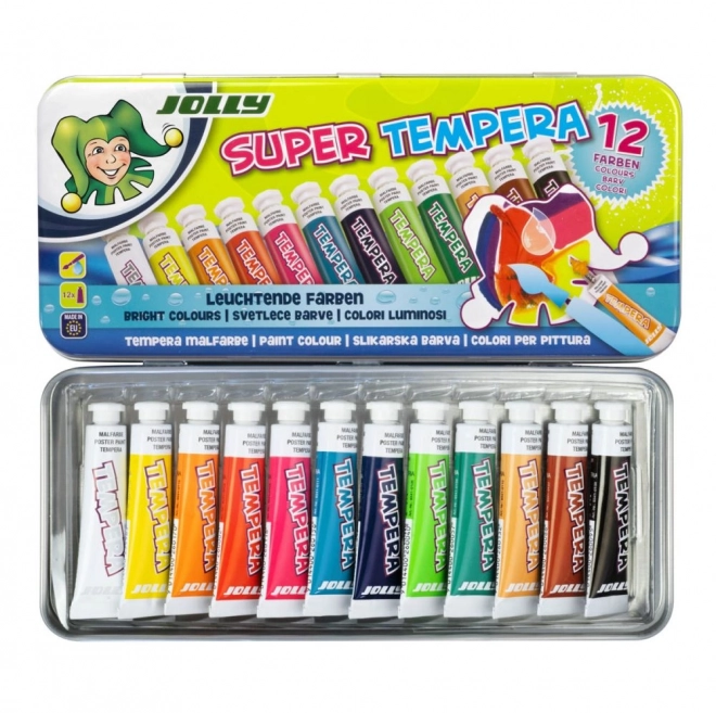Peinture à la détrempe 12 couleurs dans une boîte métallique