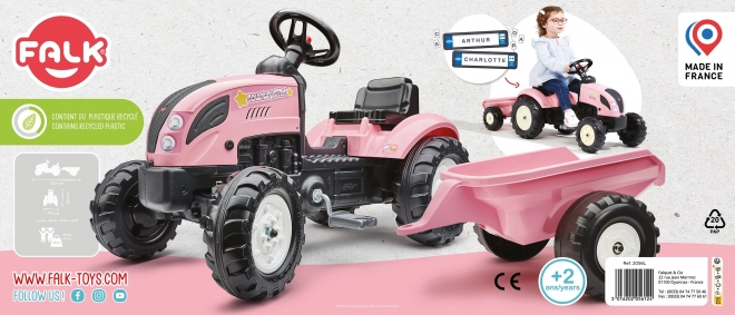 Tracteur à pédales County Star avec remorque rose