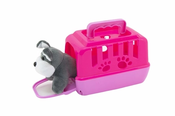 Animal en peluche chien dans une boîte de transport en plastique 15cm mix couleurs 12 pcs dans la boîte