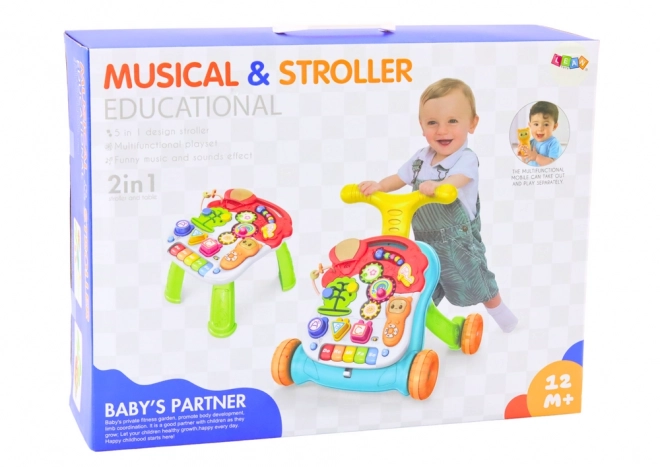 Table d'apprentissage interactif lumineux et sonore pour poussette 2 en 1